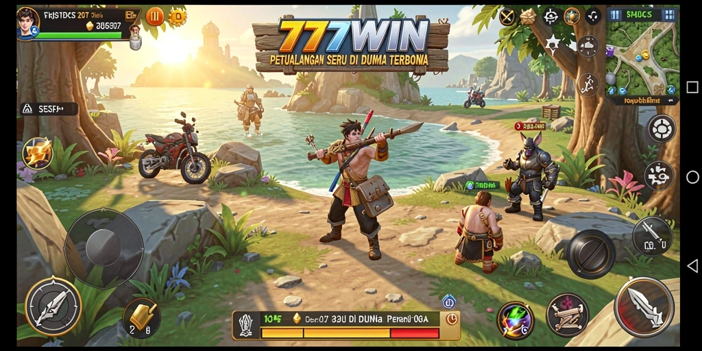 Screenshot gameplay 777WIN yang menunjukkan petualangan di dunia terbuka.