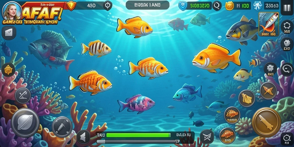 Screenshot utama AFAF menampilkan gameplay seru menembak ikan.