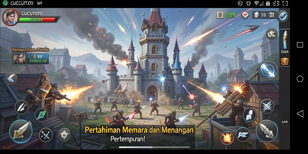 Screenshot gameplay CUCUTOTO menunjukkan aksi seru Tower Defense.