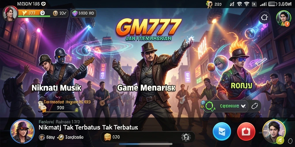 Screenshot gameplay GM777 menunjukkan pengguna menikmati berbagai lagu yang menarik.