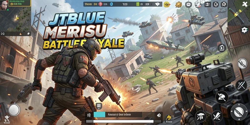 Screenshot JTBLUE menampilkan aksi intens Battle Royale dalam arena pertempuran.