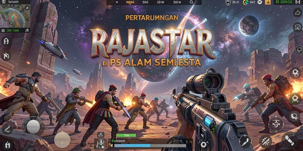 Screenshot dari gameplay RAJASTAR yang menggambarkan aksi tembak-menembak seru.