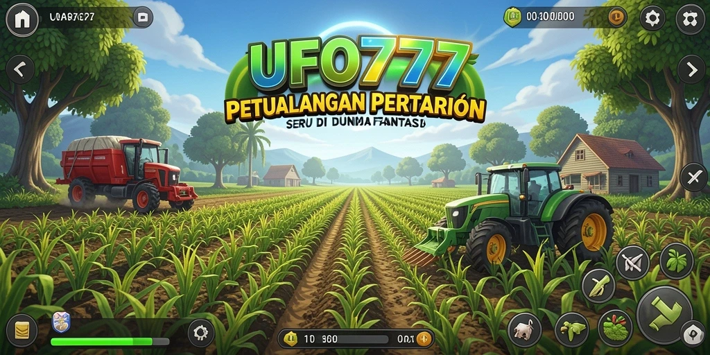 Tampilan screenshot gameplay menarik dari UFO777 yang menunjukkan bertani.