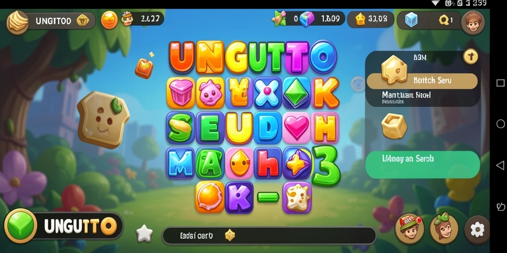 Gameplay UNGUTOTO menampilkan tantangan match-3 yang seru dan penuh warna.