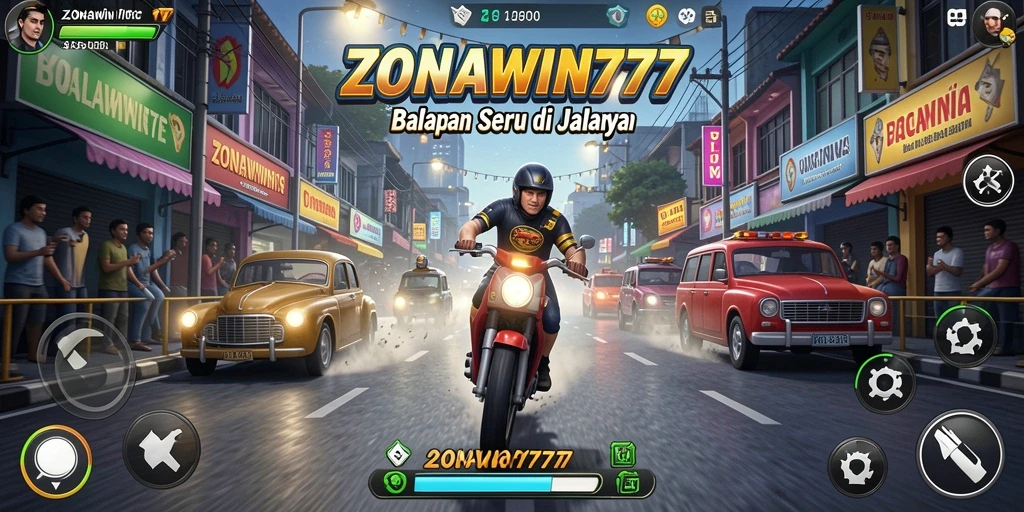 Screenshot gameplay ZONAWIN777 menampilkan aksi balapan yang intens.